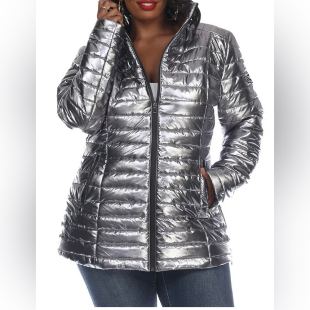 White Mark Women's Metallic Puffer Jacket